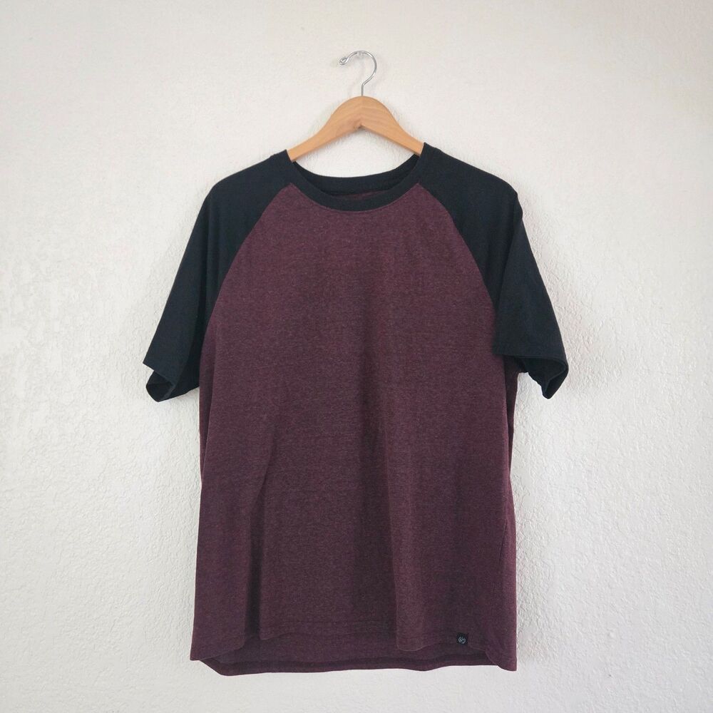 Threads 4 Thought Men's Burgundy & Black Raglan Short Sleeve T-Shirt - Size L